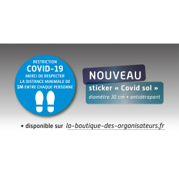Sticker "Covid-19" merci de respecter la distance minimale d'un mètre entre chaque personne. 30cm*30cm