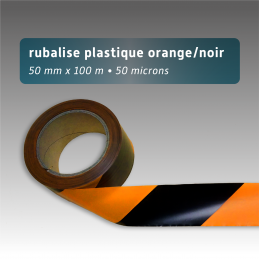 Rubalise plastique 50mm*100m noire et orange