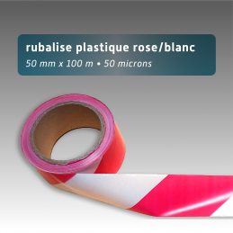 Rubalise plastique 50mm*100m blanc et rose