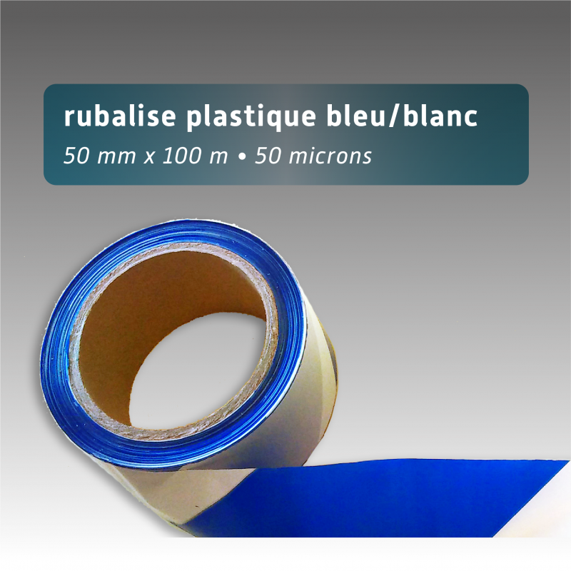 Rubalise plastique 50mm*100m bleue et blanche