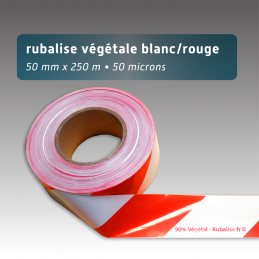 Rubalise blanche et rouge végétale  50mm*250m