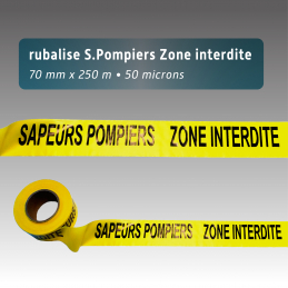 Rubalise jaune "Sapeurs Pompiers - Zone Interdite"70mm*250m