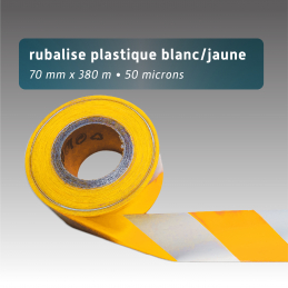 Rubalise plastique recyclée 70mm*380m blanc/jaune