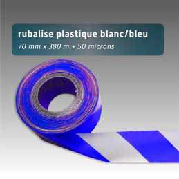 Rubalise plastique recyclée 70mm*380m blanc/bleu
