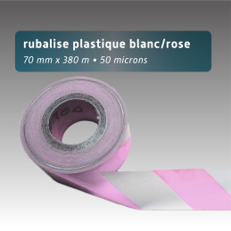 Rubalise plastique de chantier recyclée 70mm*380m blanc/rose