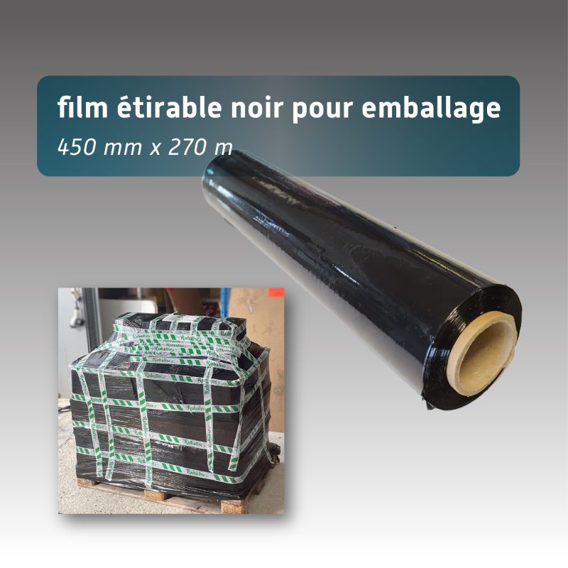 Film d'emballage industriel - 0 x 300 mètres - Film étirable noir - 23mu  Film